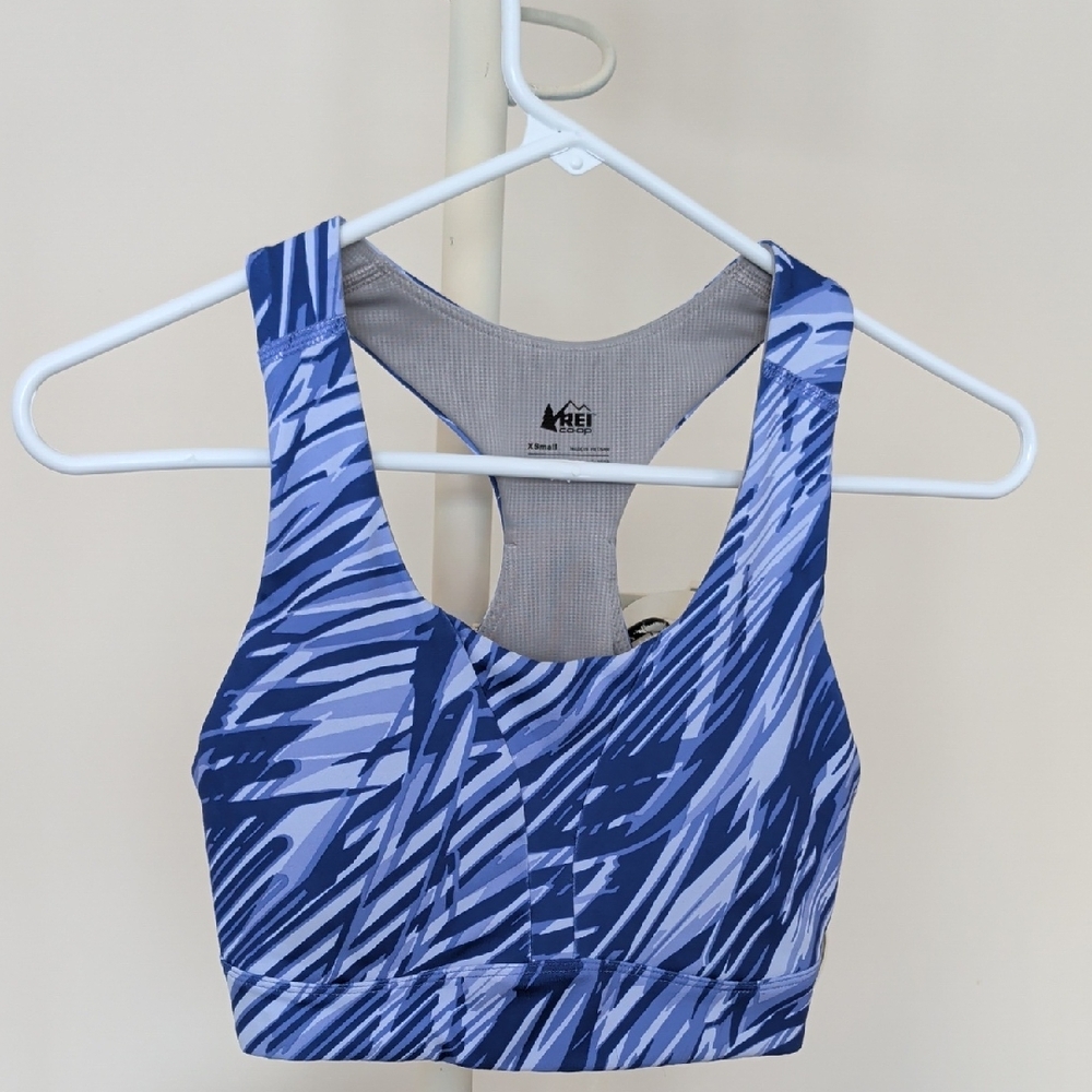 REI Active Pursuits Blue Patterned Sports Bra